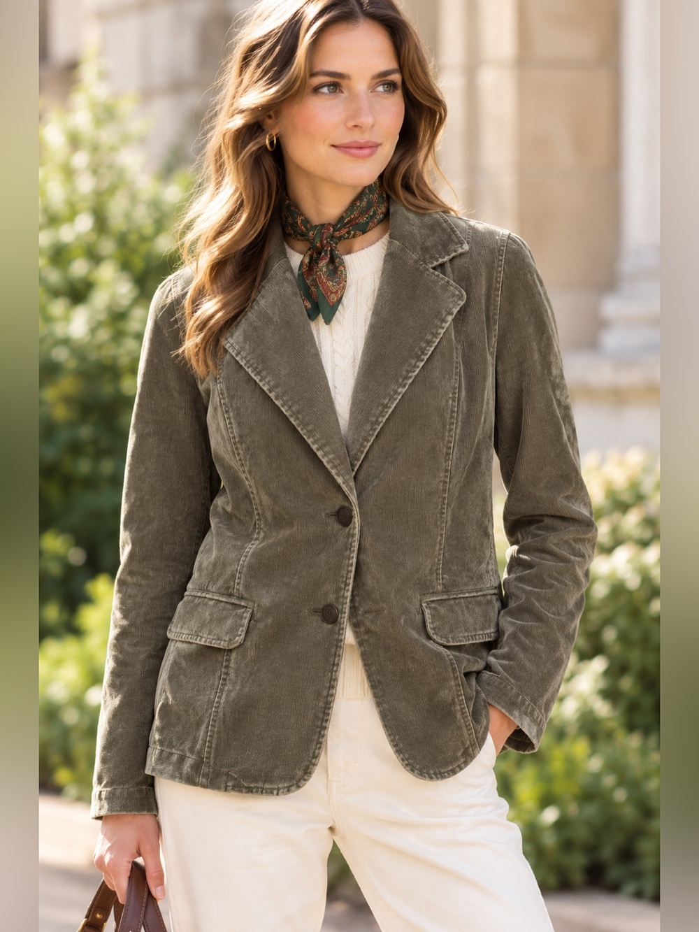 Venezia Y2K Corduroy Two-Button Blazer  Olive Dark Academia Preppy Boho Vintage
